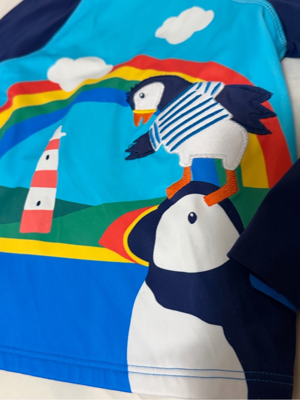 Mini Boden Kids Navy & Bright Blue Puffin Rash Guard Swim Top Boys 2-3 - Picture 2 of 5